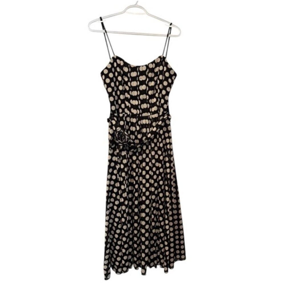 Svetlana black and white polka dot pleated cami midi dress size 10